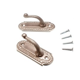 2 Pairs of Curtain Tie Hold Back Hooks Georgian Matt Chrome 70 mm + Screws
