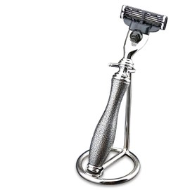 Haryali London Antique silver 3 edge razor on handle and razor stand