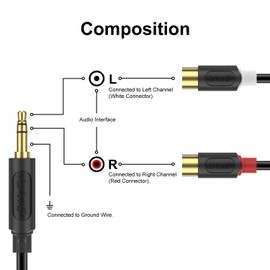 J&D Aux to RCA Cable, Gold Plated Audiowave Series 3.5mm Male to 2RCA Female Auxiliary Stereo Audio Adapter Headphone Jack Y Splitter Compatible with Smartphones, MP3, Tablets, Speakers, 3 Feet