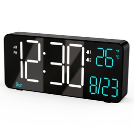 KOSUMOSU Digital Clock LED Clock 6.7 Inch Bedroom Small Alarm Digital Clock with Auto Dimming/Date/Day/Seconds or Indoor Temperature Living Desktop Alarm Clock,Desk Clock Digital Calendar
