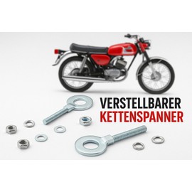 2x Kettenspanner passend für Hercules Prima, Zündapp, Kreidler, Puch Maxi, Simson S50 S51 S70 Schwalbe – M6 Gewinde, 12mm Lochdurchmesser – Universal Kettenspanner Set passend für Mofa, Mokick & Moped