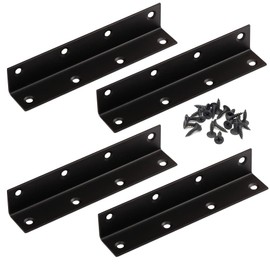 4PCS Corner Brace Angle Bracket, Superior Stainless Steel L Bracket, 5.5'' x 1'' M, Thickness 2mm, Wood Shelf, Furniture, Cabinet Corner With Screws (Black)