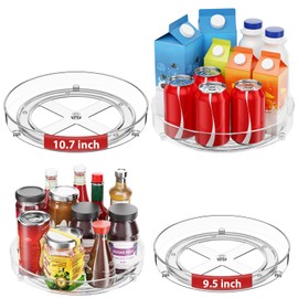 Optish 4 Pack Lazy Susan Organizer, 9.5 Inch, 10.7 Inch Lazy Susan Turntable for Cabinet, Turntable Organizer for Pantry Organizers and Storage, Non-Skid Fridge Organizer