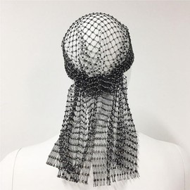 Wisafory Women's Rhinestone Headscarf, Mesh Headband, Glitter, Hip Hop Turban Cap, Elastic Fishnet, Hijab, Tiaras, Headscarves, Hair Bandana, Headpiece for Women, Girls, Grey