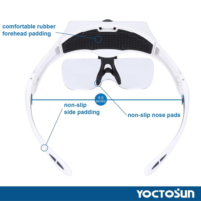 YOCTOSUN Magnifying Glasses with 4 LED Lights, Headband Magnifier with