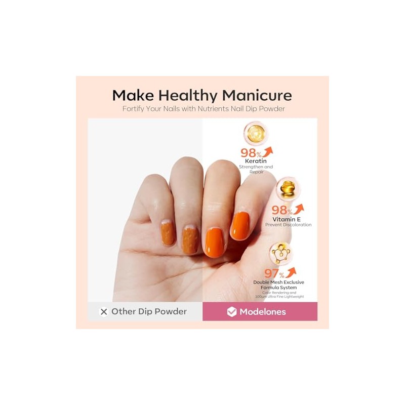 Modelones Kit Piezas Polvo Inmersión Uñas Colores Otoño Naranja Marrón