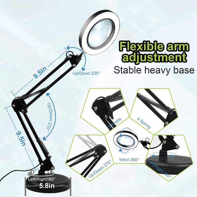 Zhiwei 10x Magnifying Glass with Light and Stand, 3 Color
