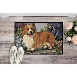 Caroline's Treasures PPP3258MAT Corgi Garden Georgi Doormat 18x27 Front Door Mat Indoor Outdoor Rugs for Entryway, Non Slip Washable Low Pile, 18H X 27W