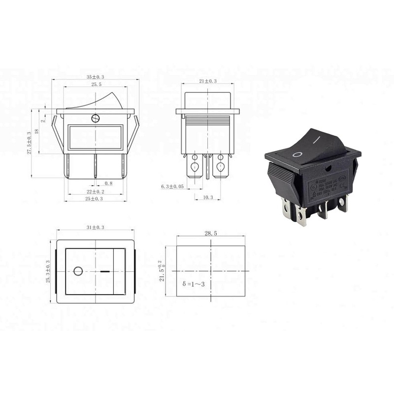 6 Pin 16A 250V On/On Appliance Switch with Waterproof Cover