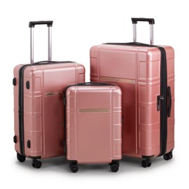 Udorich Expandable Luggage Set for Seamless Travel, Lightweight and Durable PC+ABS Material, 3 Pieces 20in, 24in, 28in, Rose Gold