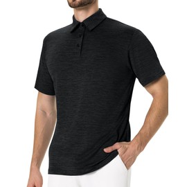 Polo Shirts for Men - Dry Fit Moisture Wicking Black Short Sleeve Performance Golf T Shirts for Casual Work Athletic