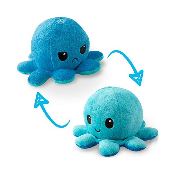 TeeTurtle | The Original Reversible Octopus Plushie | Patented Design | Light Blue and Dark Blue | Show your mood without saying a word!