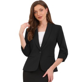 Allegra K Blazer for Women's Business Casual Suit Ruched 3/4 Sleeve Lapel Work Blazers with Pockets Small Black
