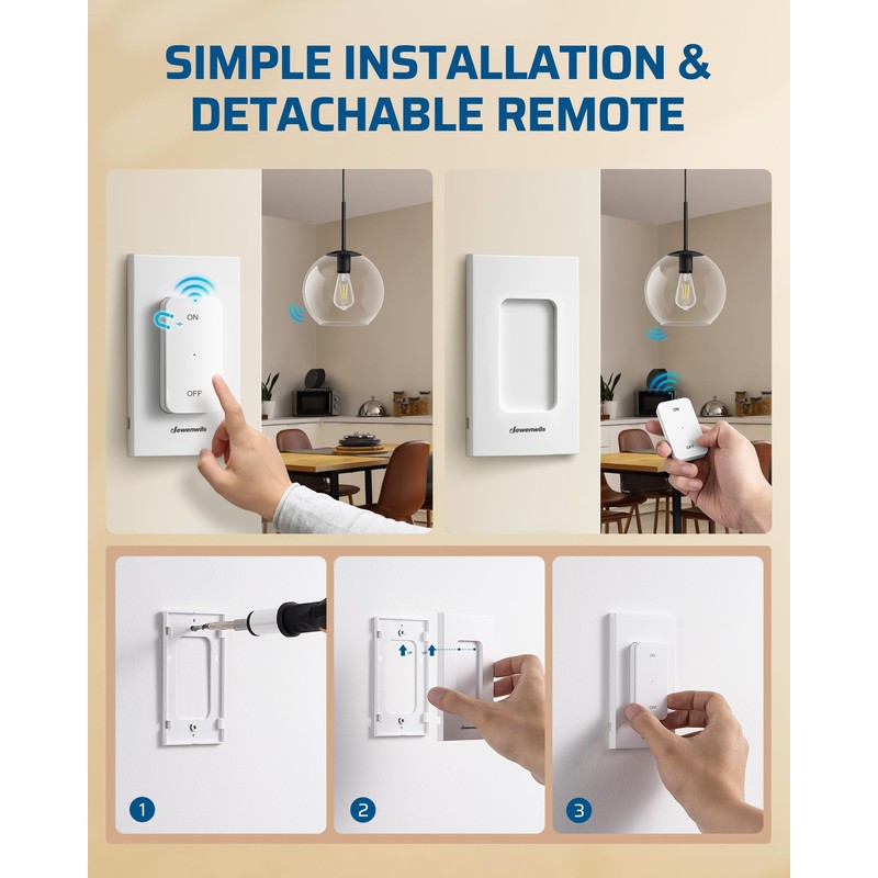 DEWENWILS Wireless Light Switch and Receiver Kit 15A Hight Power