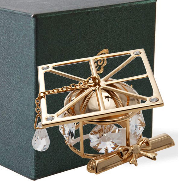 Matashi Graduation Cap Ornament, Gold with Clear Crystals