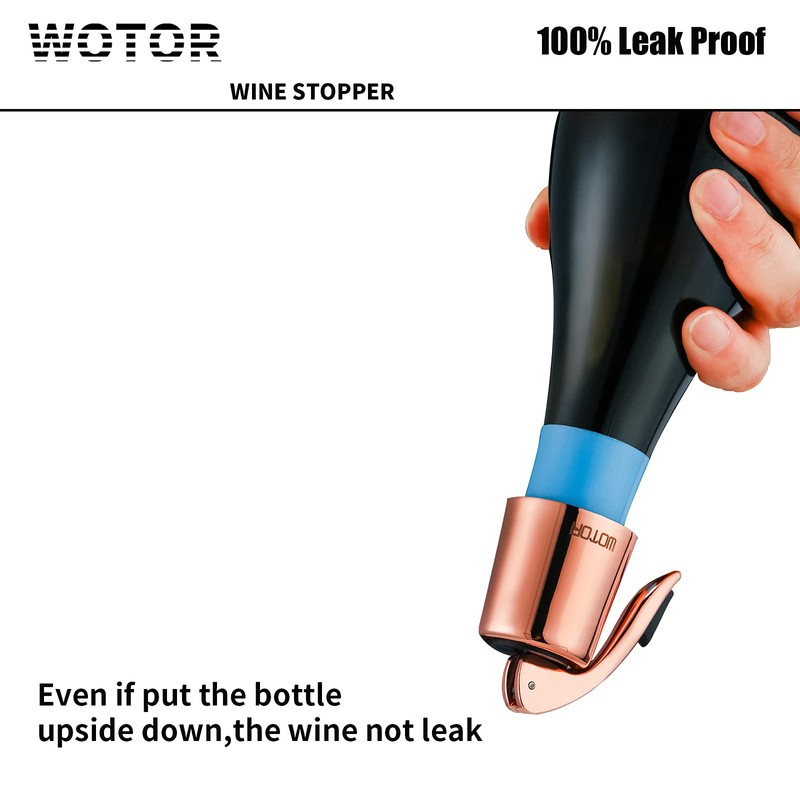 WOTOR Stainless Steel Wine Bottle Stoppers with Silicone - Reusable