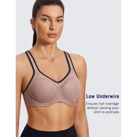 SYROKAN Sujetador Deportivo con Aros y Espalda Cruzada de Alto Impacto y sujeción Completa para Mujer Ladrillo 34D