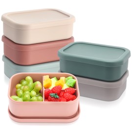 Honeydak 6 Pcs Silicone Bento Box 3 Compartment Reusable Lunch Container Smooth and Leakproof Meal Prep Lunch Box with Lid Stackable Meal Prep Container for Work Travel, 6 Colors(Bright Colors)