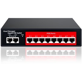 STEAMEMO 10-Port Gigabit Managed PoE Switch, 8 PoE+ Ports@120W, 2 Uplink Ports, VLAN, PoE Scheduler, Fanless, Plug and Play, Sturdy Metal, Desktop and Wall-Mount