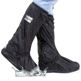 SULPO Shoe Covers Waterproof with Zip - Reusable Rain Cover Shoes, Non-Slip and Washable Cover Shoes, Rain Covers Shoes for Rainwear, Bicycle, black