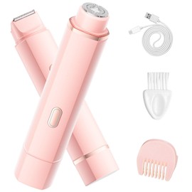 Bikini Trimmer for Women, Electric Razors with Dual Heads, Rechargeable Pubic Hair Trimmer with IPX7 Waterproof, Painless Pro Shaver for Underarm Leg Arm Body Face Private Area(ChampagnePink)