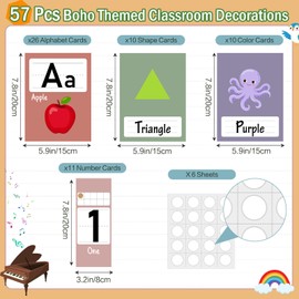Sinload 57 Pcs Alphabet Number for Classroom Wall Boho Bulletin Board Decorations Colorful Letters Numbers 0-10 Cards Cutouts Color Shape Educational Posters for Elementary School Teacher