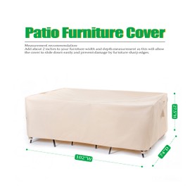 F&J Outdoors Patio Furniture Covers, Waterproof Anti-UV for Table and Chairs Set, Beige, 102"x74"