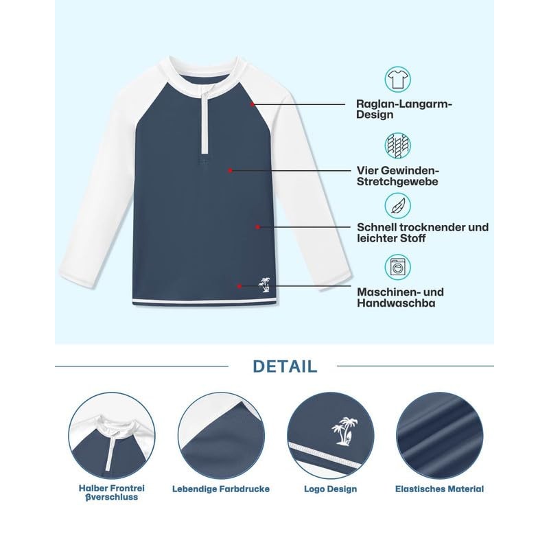 BesserBay Boys' Long-Sleeved Stand-Up Collar UV Shirt 1/4 Zip Rash