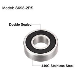 sourcing map S698-2RS Stainless Steel Ball Bearing 8mmx19mmx6mm Double Sealed Bearings 4 Pcs