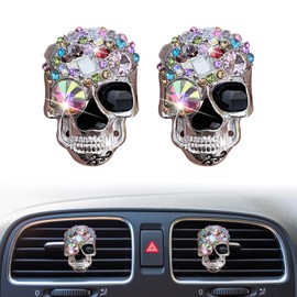 Bling 2 Pcs Crystal Skull Air Fresheners Car Diffuser Vent Clip Rhinestone Diamond Car Decoration Cute Interior Decor Car Accessories for Women