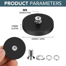 DIYMAG 20PCs Mounting Magnets, 30Lbs Rubber Coated Anti-Scratch Neodymium Magnet Based with M5 Threaded Studs Strong Magnetic Hold The Base for Light Bar Mirror Camera Tool 20 Pack,1.69 Inch