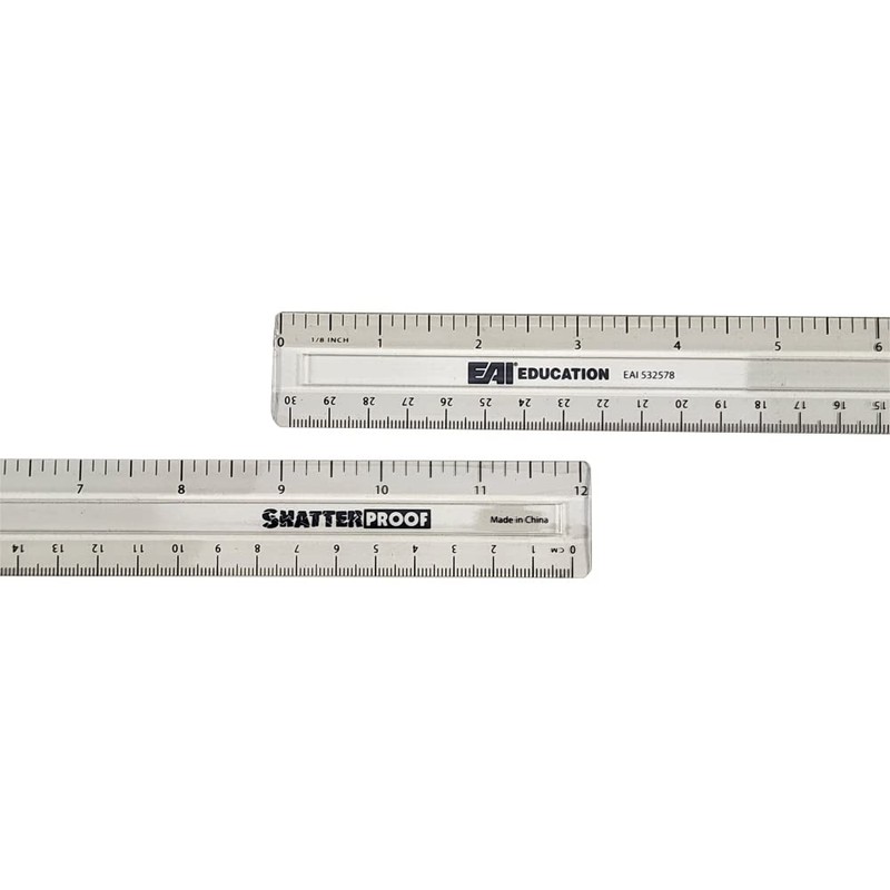 EAI Education 12" ShatterProof Ruler 1/8" Scale: Clear - Set