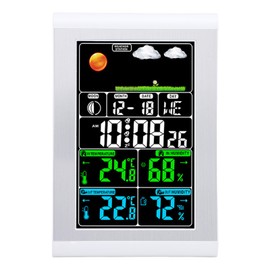 Weather Clock Digital Display Wall Weather Clock Indoor Outdoor Temperature Humidity Meter for Home Office Black
