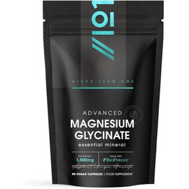 Magnesium Glycinate 1500mg with BioPerine® – Supports The Nervous System - Reduces Tiredness and Fatigue - 90 Vegan Capsules (45 Days Supply) - Resealable and Recyclable Pouch - by Alpha01