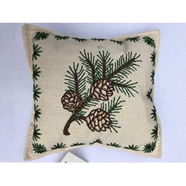 Paine's Balsam FIR Pillow 4" x4 Embroidered PINECONES & Pine Needles Pine Sachet