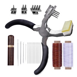 Stitching Hole Punch BUTUZE,4mm Silent Leather Hand Pliers with Leather Needle,Wooden Needle Case,Waxed Thread for Belts, Straps, Saddles, Shoes, Fabric, Leather DIY