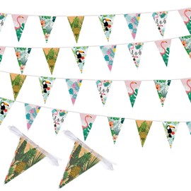 131 Feet Hawaiian Tropical Luau Pennant Banner Flags 96 Pcs Luau Theme Fabric Triangle Flags Bunting Garland DIY String Banner for Hawaiian Party Hanging Decoration