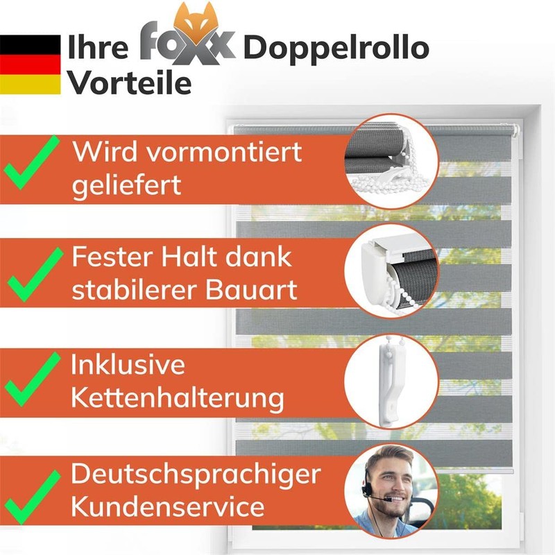 FOXX Double Roller Blind Duo Roller Blind with Pre-Fixed Clamps