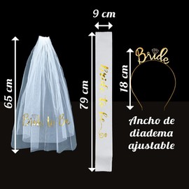 Kit Tiara, Velo y Banda Premium Bride to Be Despedida de Soltera 3 pzas Grupo Carnavallia Color (Oro Rosa)