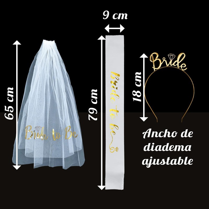 Kit Tiara, Velo y Banda Premium Bride to Be Despedida