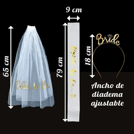 Kit Tiara, Velo y Banda Premium Bride to Be Despedida de Soltera 3 pzas Grupo Carnavallia Color (Oro Rosa)