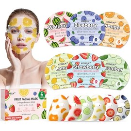 6 Pack Colorful Fruit Face Masks Skincare, Sheet Hydrating Face Mask, Collagen Facial Mask for Skin Care, Valentines Day Gifts for Her, Bulk Mothers Day Gifts and Spa Party Gifts