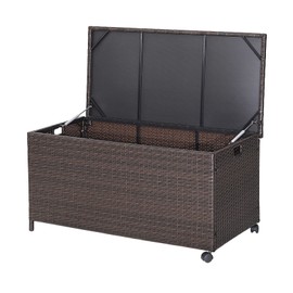 RELAX4LIFE Patio Rattan Storage Box - 50 Gallon All-Weather Wicker Storage Box w/Top Lid, Protective Liner and Wheels, Outdoor Deck Box Waterproof for Cushions, Toys, Garden Tools