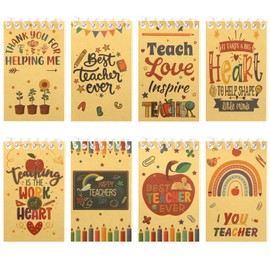 8 Pcs Teacher Mini Notepads, Teacher Appreciation Gifts Teaching is a Work of Heart Spiral Pocket Notebooks Kraft Cover Notepads School Office Supplies for Back to School Teacher's Day