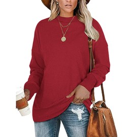 PLMOKEN Plus Size Long Sleeve Shirts For Women Crewneck Oversized Sweatshirts Fall Tunic Tops, New Red, 3XL