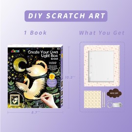 Avenir Scratch Rainbow Painting Art for Kids Teens&Adults, 8 Sheet Scratch Paper Art Colorful Sketches and Light Box with Low-Power LED Light Strips (Excluding Batteries) for DIY Craft Gift