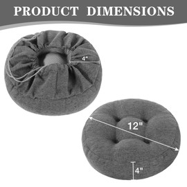 PRONOUS Dark Grey Bar Stool Seat Cushions, Round Stool Covers Pads with Ties Non Slip (12"x12"x4",2 Pack)