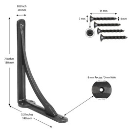 EDUWURXS Cast Iron Ironbridge Shelving Brackets Pack of 2 5.5x7 Brackets Heavy Duty Wall Bracket for Shelves, Kitchen Shelves, Living Room, Outdoor Support Additional Sizes Available