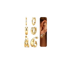 MILACOLATO Gold Chunky Hoop Earrings Set for Women, 14K Gold Plated Twisted Huggie Hoop Earring Hypoallergenic, Thick Open Hoops Set Lightweight Gold-Flat