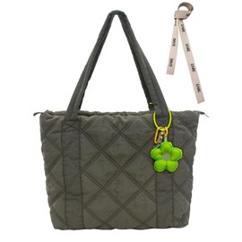 boshiho Women's Bag with Zip Nylon Padded Quilted Tote Bag Women's Large Capacity Shoulder Bag Shoulder Bag for Everyday Work Office Travel Shopping School, Green